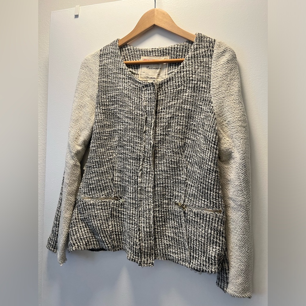 NWT CARTONNIER for Anthropologie Knit Snap Front Jacket Sweater, Ivory Size L